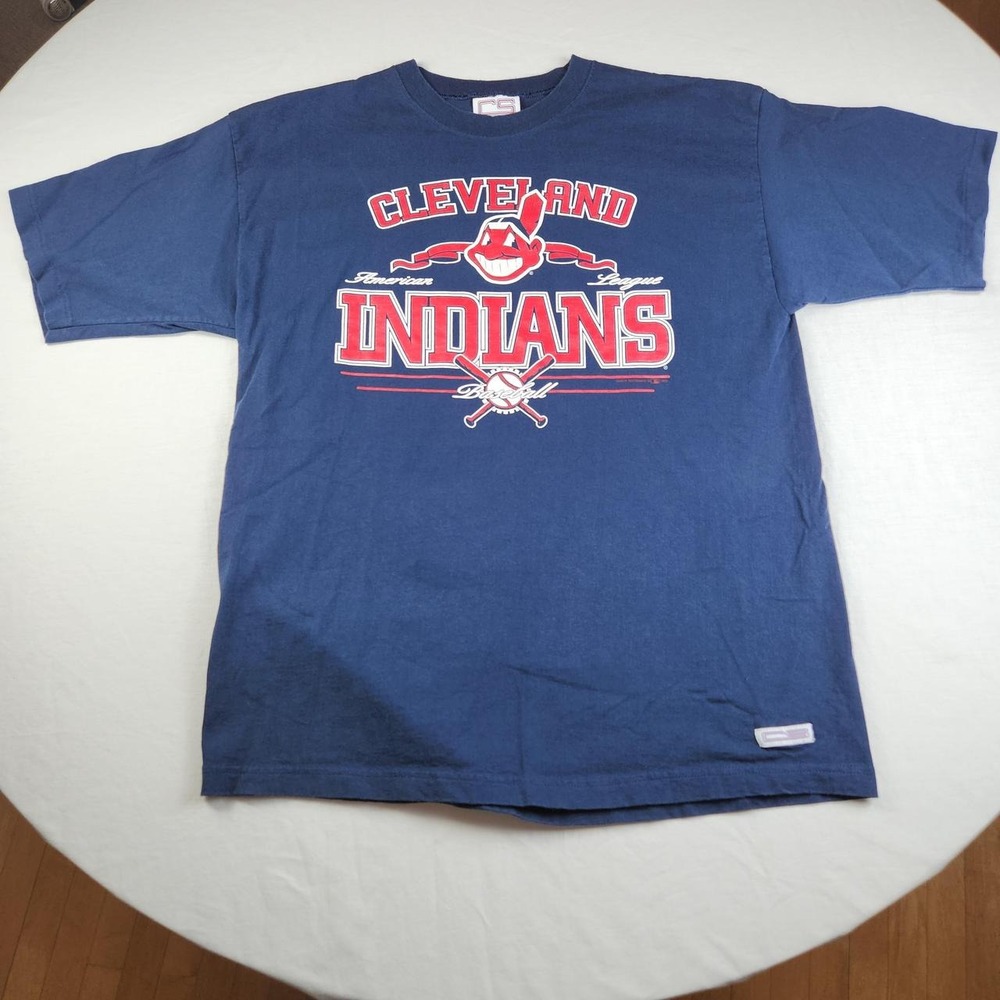Vintage 1996 Cleveland Indians T-Shirt Large Single Stitch Chief Wahoo Navy USA